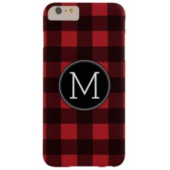 Rustic Red & Black Buffalo Plaid Pattern Monogram Barely There iPhone 6 Plus Case