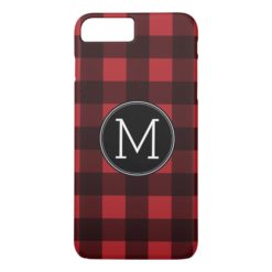 Rustic Red & Black Buffalo Plaid Pattern Monogram iPhone 7 Plus Case