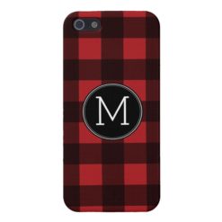 Rustic Red & Black Buffalo Plaid Pattern Monogram iPhone SE/5/5s Cover