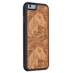 Rustic western Horse pattern tooled leather Carved Maple iPhone 6 Bumper