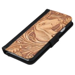 Rustic western Horse pattern tooled leather iPhone 6/6s Wallet Case