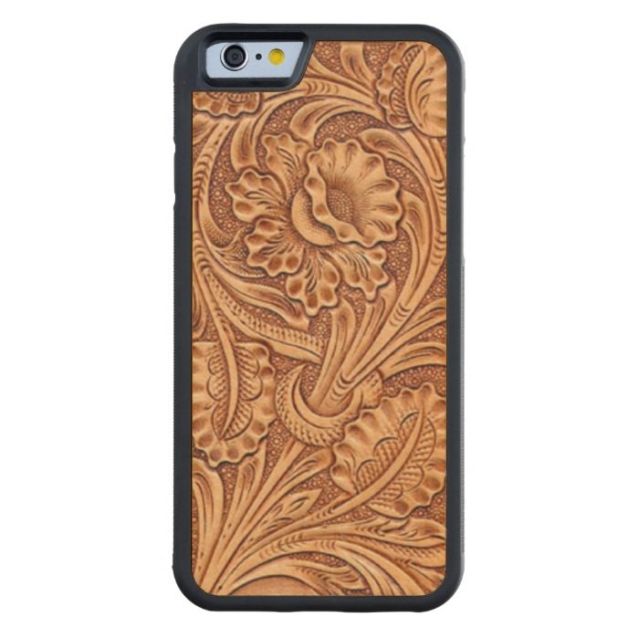 Rustic western country pattern tooled leather Carved maple iPhone 6 bumper case