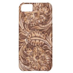 Rustic western country pattern tooled leather iPhone 5C case