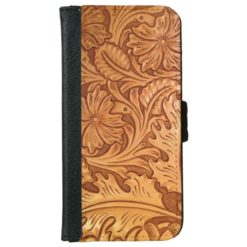Rustic western country pattern tooled leather iPhone 6/6s wallet case