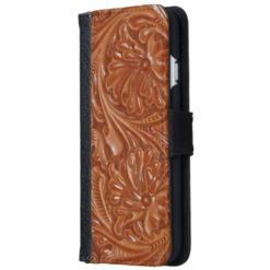 Rustic western country pattern tooled leather wallet phone case for iPhone 6/6s