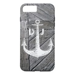 Rustic wood vintage anchor nautical monogram iPhone 7 plus case