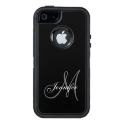 SIMPLE BLACK GREY YOUR MONOGRAM YOUR NAME OtterBox DEFENDER iPhone CASE