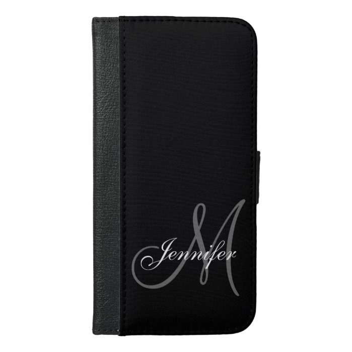 SIMPLE BLACK GREY YOUR MONOGRAM YOUR NAME iPhone 6/6S PLUS WALLET CASE