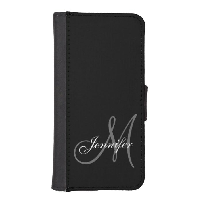 SIMPLE BLACK GREY YOUR MONOGRAM YOUR NAME iPhone SE/5/5s WALLET