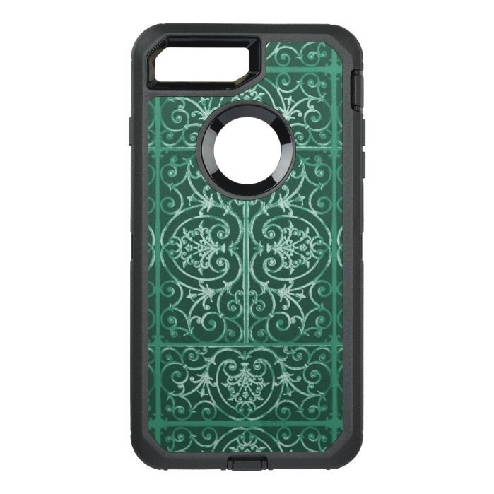 Sage green scrollwork pattern OtterBox defender iPhone 7 plus case