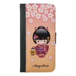 Sakura Kokeshi Doll - Geisha Girl on Peach iPhone 6/6s Plus Wallet Case