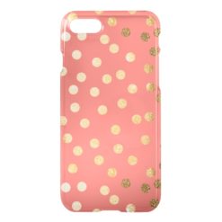 Salmon Pink Gold Glitter Dots Clear Phone Case