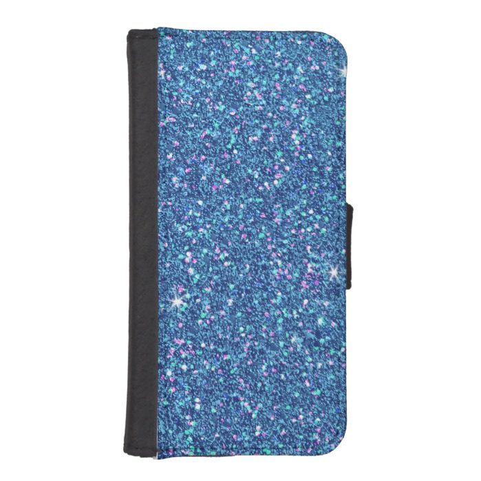 Sapphire Blue Glitter Effect Sparkle Wallet Phone Case For iPhone SE/5/5s