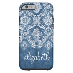Sapphire Blue Vintage Damask Pattern and Name Tough iPhone 6 Case
