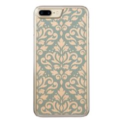 Scroll Damask Large Pattern Cream on Blue Carved iPhone 7 Plus Case