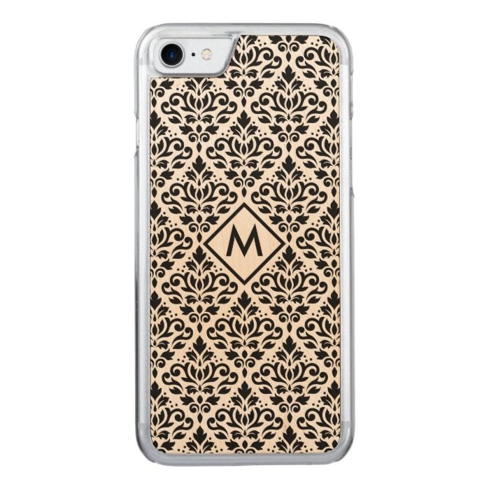 Scroll Damask Pattern Black (Personalized) Carved iPhone 7 Case