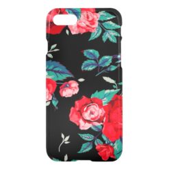 Seamless Floral Pattern With Red Roses Black iPhone 7 Case