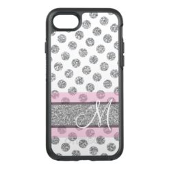 Silver Glitter Polka Dot Pattern with Monogram Pin OtterBox Symmetry iPhone 7 Case