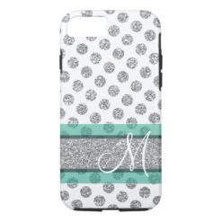 Silver Glitter Polka Dot Pattern with Monogram iPhone 7 Case