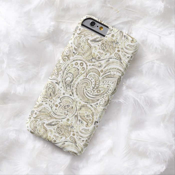 Silver & Gold Floral Paisley Over White Background Barely There iPhone 6 Case