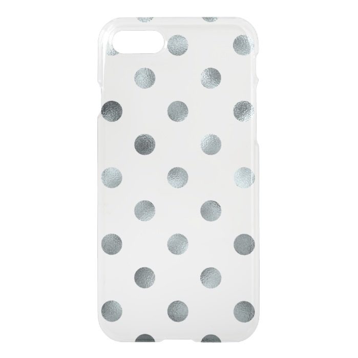 Silver Metallic Faux Foil Polka Dot White iPhone 7 Case