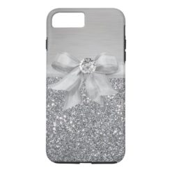 Silver Ribbon and Bling Glitter Glittery iPhone 7 Plus Case