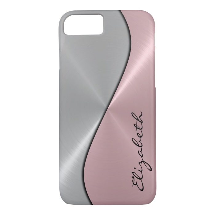Silver and Pink Stainless Steel Metal iPhone 7 Case