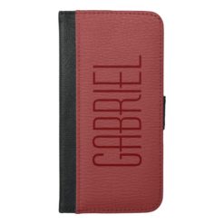 Simple Red Faux Leather Look Monogram iPhone 6/6s Plus Wallet Case