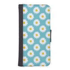 Simple White Daisy on Blue Pattern iPhone SE/5/5s Wallet