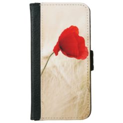 Single Red Poppy in a Grassy Field Wallet Phone Case For iPhone 6/6s
