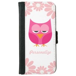 Sleepy Pink Owl and Flowers Personalized Wallet Phone Case For iPhone 6/6s