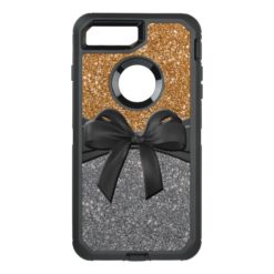 Sliver & Gold Glitter Bling with Black Bow OtterBox Defender iPhone 7 Plus Case