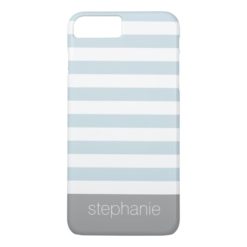 Soft Blue and White Striped Pattern Custom Name iPhone 7 Plus Case