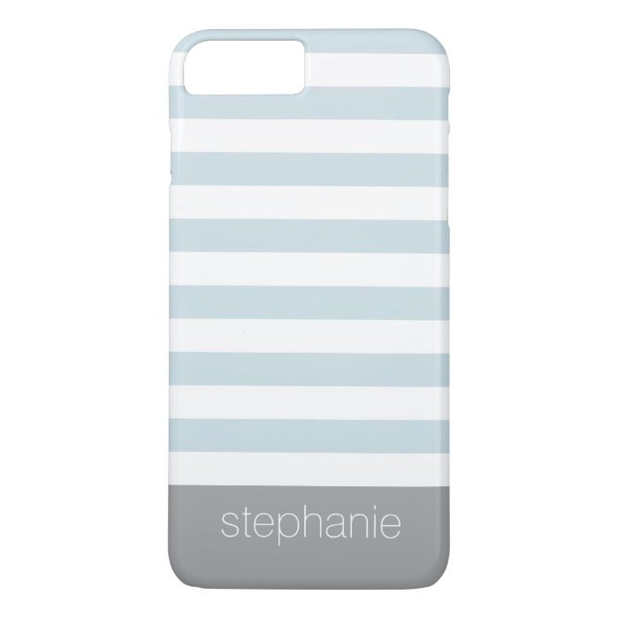 Soft Blue and White Striped Pattern Custom Name iPhone 7 Plus Case