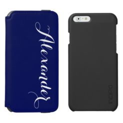 Solid Navy Blue Background Name Monogram iPhone 6/6s Wallet Case