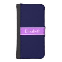 Solid Navy Blue Lilac Ribbon Name Monogram iPhone SE/5/5s Wallet Case