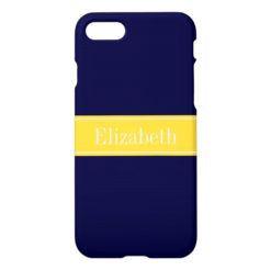 Solid Navy Blue Pineapple Ribbon Name Monogram iPhone 7 Case