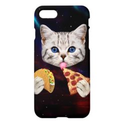 Space Cat with taco and pizza iPhone 7 Case