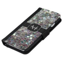 Sparkly colourful silver mosaic Monogram iPhone 6/6s Wallet Case
