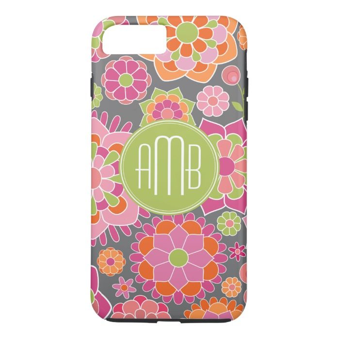 Spring Colorful Floral Pattern Custom Monogram iPhone 7 Plus Case