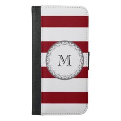 Stripes red and white Cute trendy girly monogram iPhone 6/6s Plus Wallet Case