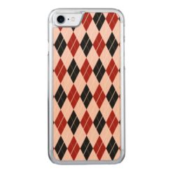 Stylish Black and Red Argyle Plaid Pattern Carved iPhone 7 Case