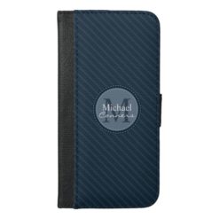Stylish Blue Stripes w/Monogram iPhone 6/6s Plus Wallet Case