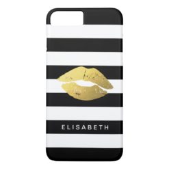 Stylish Gold Lips with Classy Black White Stripes iPhone 7 Plus Case