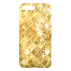 Stylish Gold Wall Brick Pattern with Monogram Name iPhone 7 Plus Case