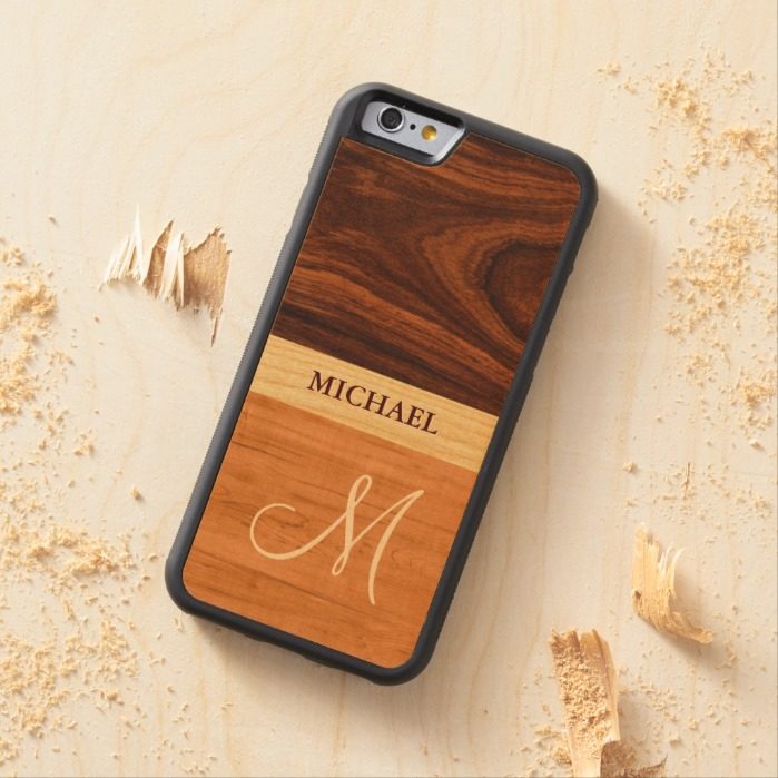 Stylish Monogrammed - Wood Grain Stripes Carved Maple iPhone 6 Bumper Case