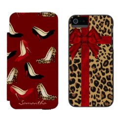 Stylish Red & Jaguar Print iPhone 5S Wallet Case