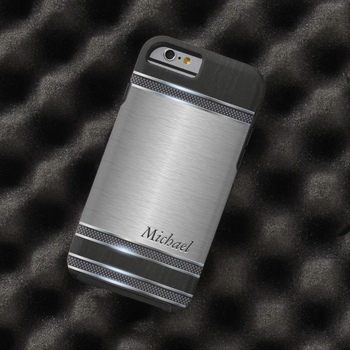 Stylish Stainless Steel Metal with Leather Look Tough iPhone 6 Case