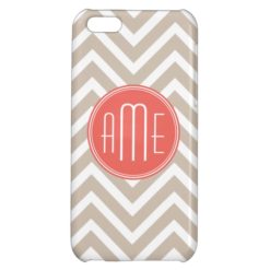 Stylish Taupe and Coral Custom Monogram Cover For iPhone 5C