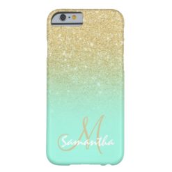 Stylish gold ombre mint green block personalized barely there iPhone 6 case
